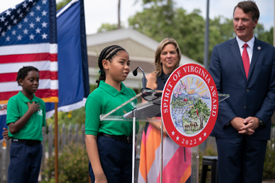 Spirit of Virginia Award another student at podium