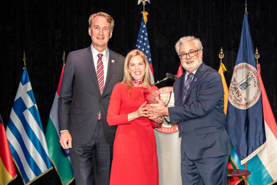 First Lady Suzanne S. Youngkin and Governor Glenn Youngkin present the third 2025 Spirit of Virginia Award to the Virginia Arts Festival on April 25, 2025